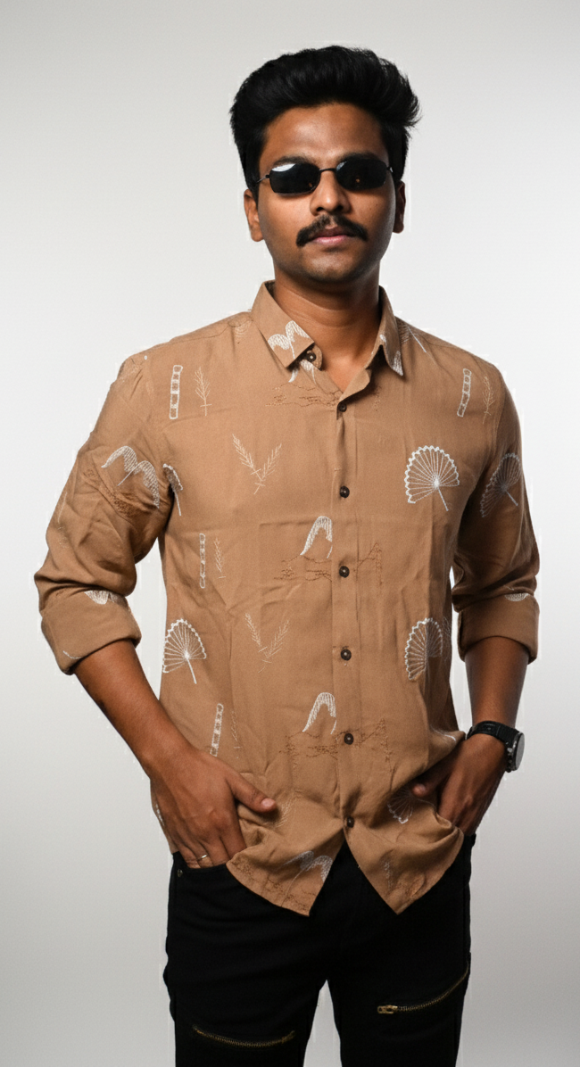 Luxury Brown Embroidered Designer Shirt