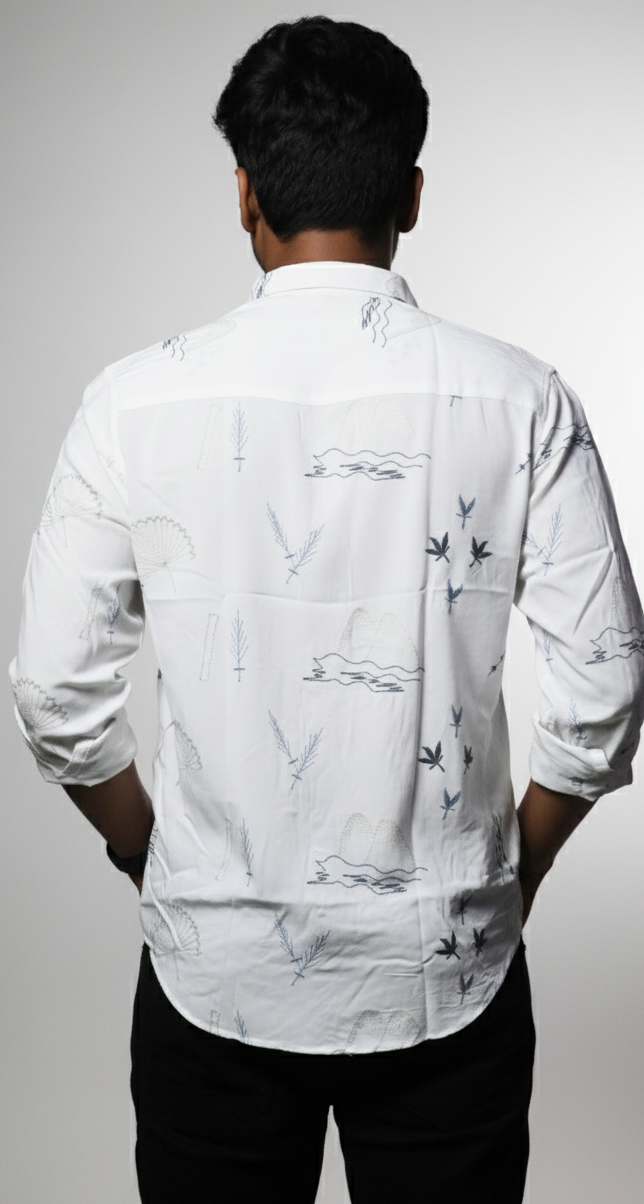 Luxury White Embroidered Designer Shirt