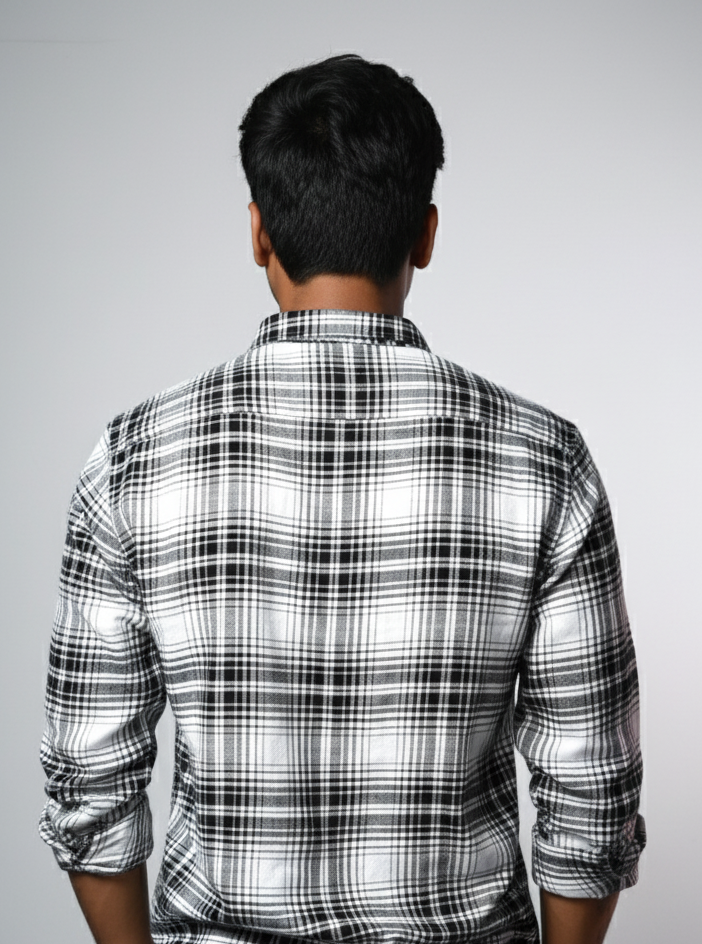 Black and White Double Pocket Checks Shirt