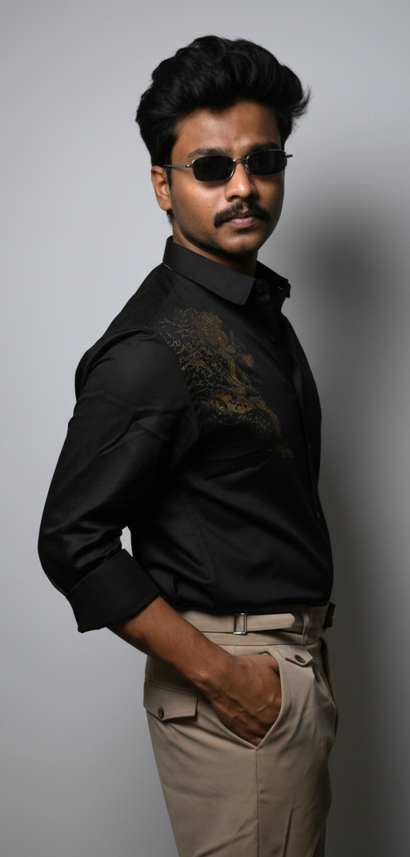 Black Designer Golden Horse Shirt