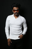 Old Money Heavy Ribbed Texture Full Sleeve White Polo T-Shirt