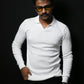 Old Money Heavy Ribbed Texture Full Sleeve White Polo T-Shirt