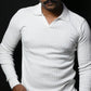 Old Money Heavy Ribbed Texture Full Sleeve White Polo T-Shirt