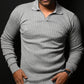 Old Money Heavy Ribbed Texture Full Sleeve Grey Polo T-Shirt