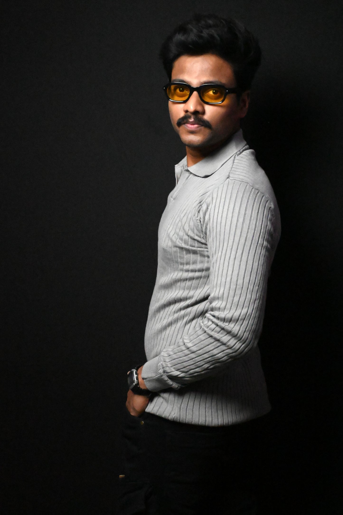 Old Money Heavy Ribbed Texture Full Sleeve Grey Polo T-Shirt