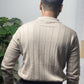 Ribbed Texture Full Sleeve T-Shirt Beige