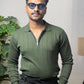 Ribbed Texture Full Sleeve T-Shirt Olive