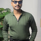 Ribbed Texture Full Sleeve T-Shirt Olive