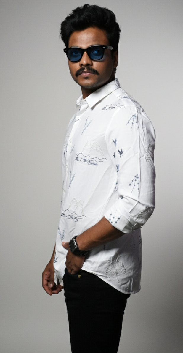 Luxury White Embroidered Designer Shirt